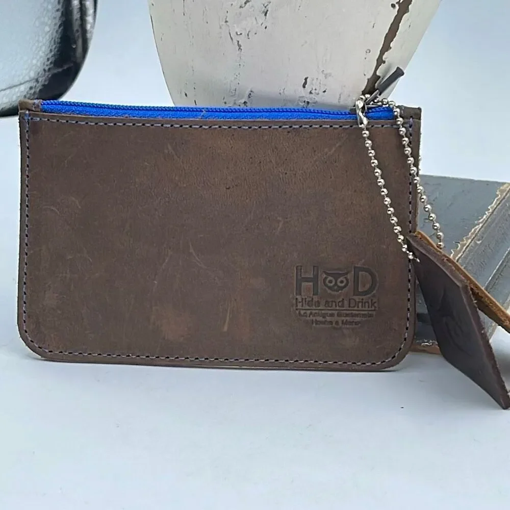 Hide & Drink genuine leather zippered wallet change -card case -folded bills.